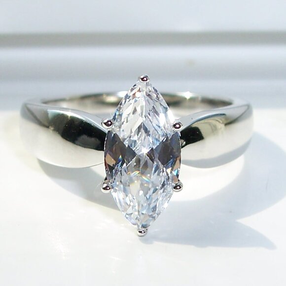 925 STERLING SILVER Marquise Cut Solitaire Ring Clear Cubic Zirconia - Picture 2 of 16